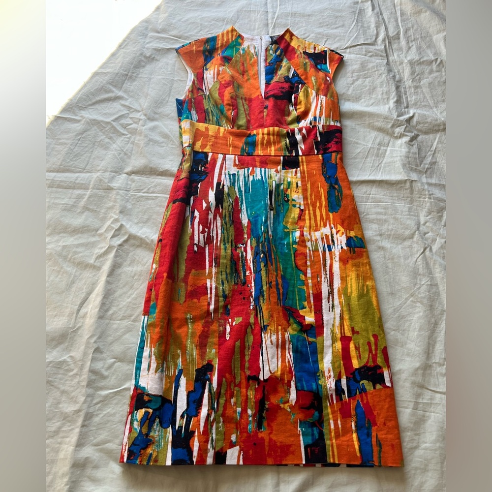 Jax Size 4 Pencil Dress Length 38” Linen Viscose Zip Lined V Neck #1300